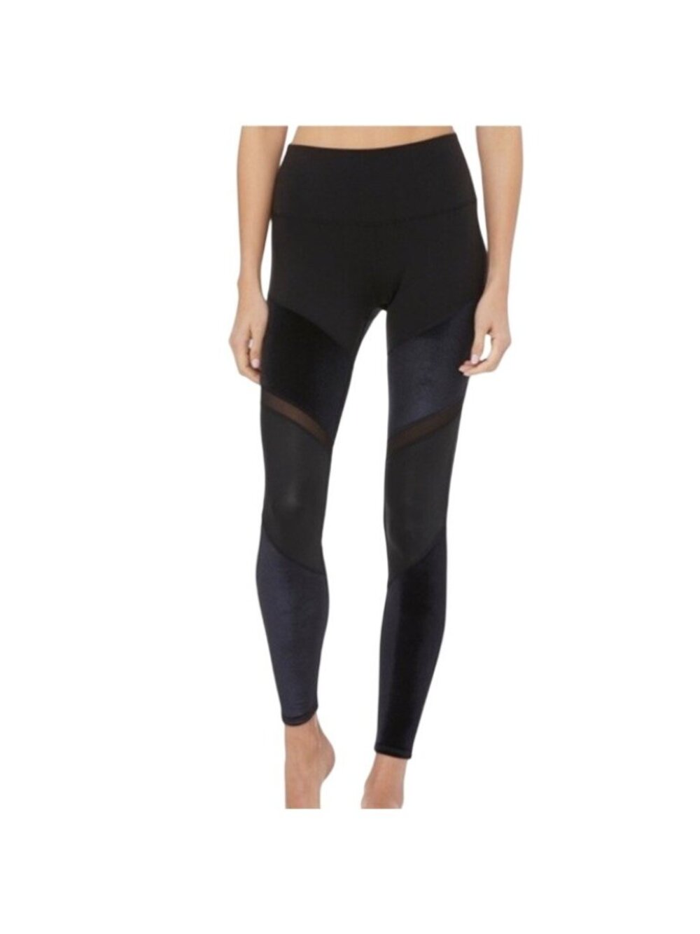 ALO Yoga 7/8 High Waist Moto Legging Women S Black Mesh Cutouts Matte Shine Mesh